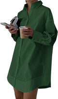 Women's Collar V Neck Button Down Mini Shirt Dress - Loose Fit
