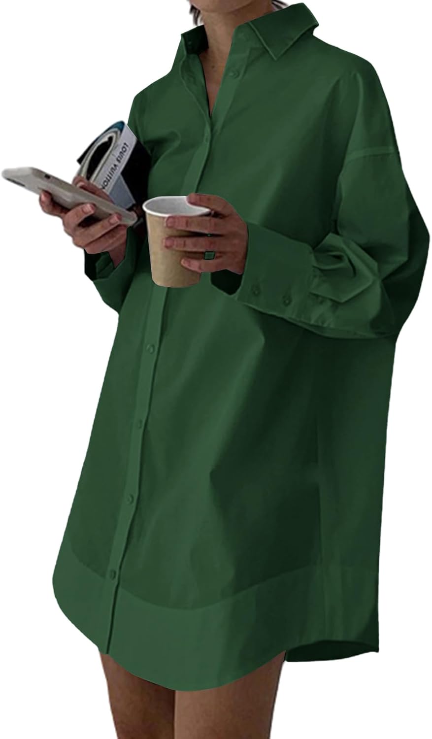 LYANER Women's Casual Shirt Dress with Collar V Neck Style