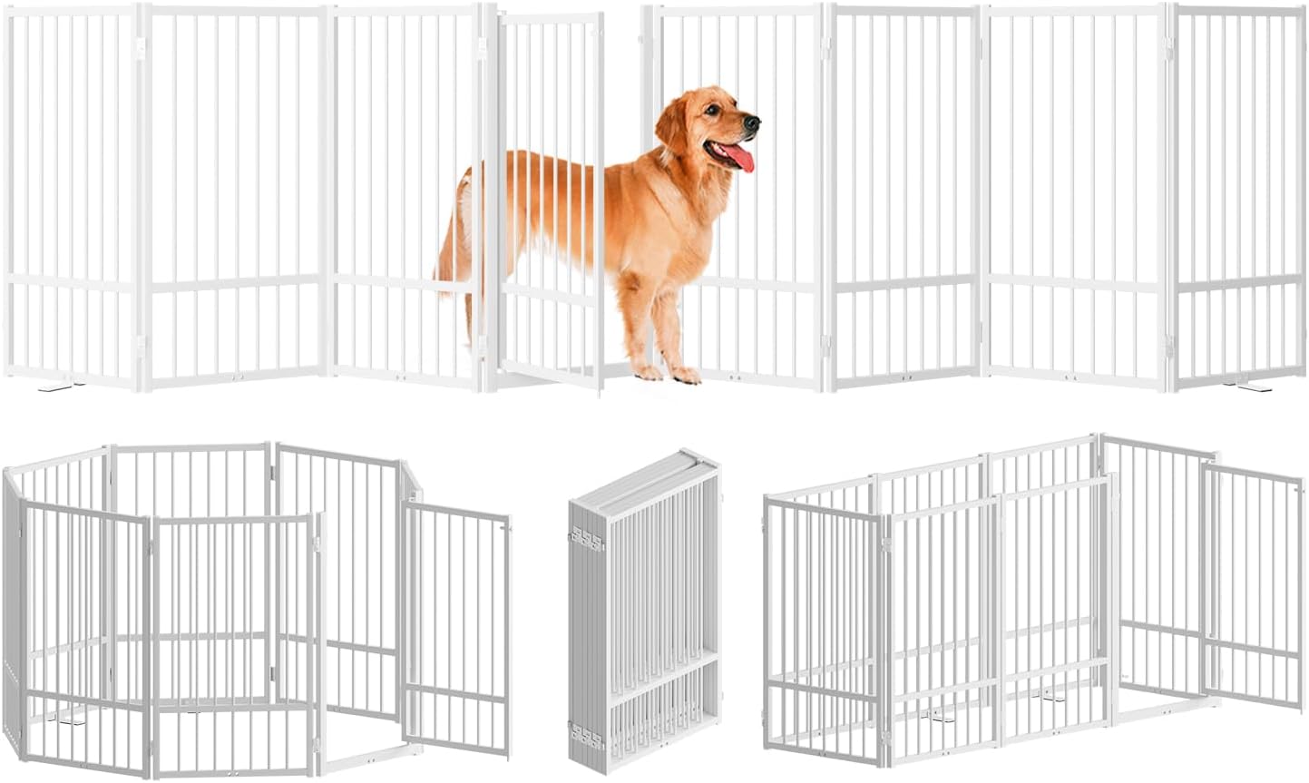 Full Metal Freestanding Dog Gate with Door for Indoor & Outdoor