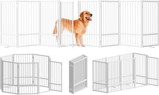 Full Metal Freestanding Dog Gate with Door for Indoor & Outdoor