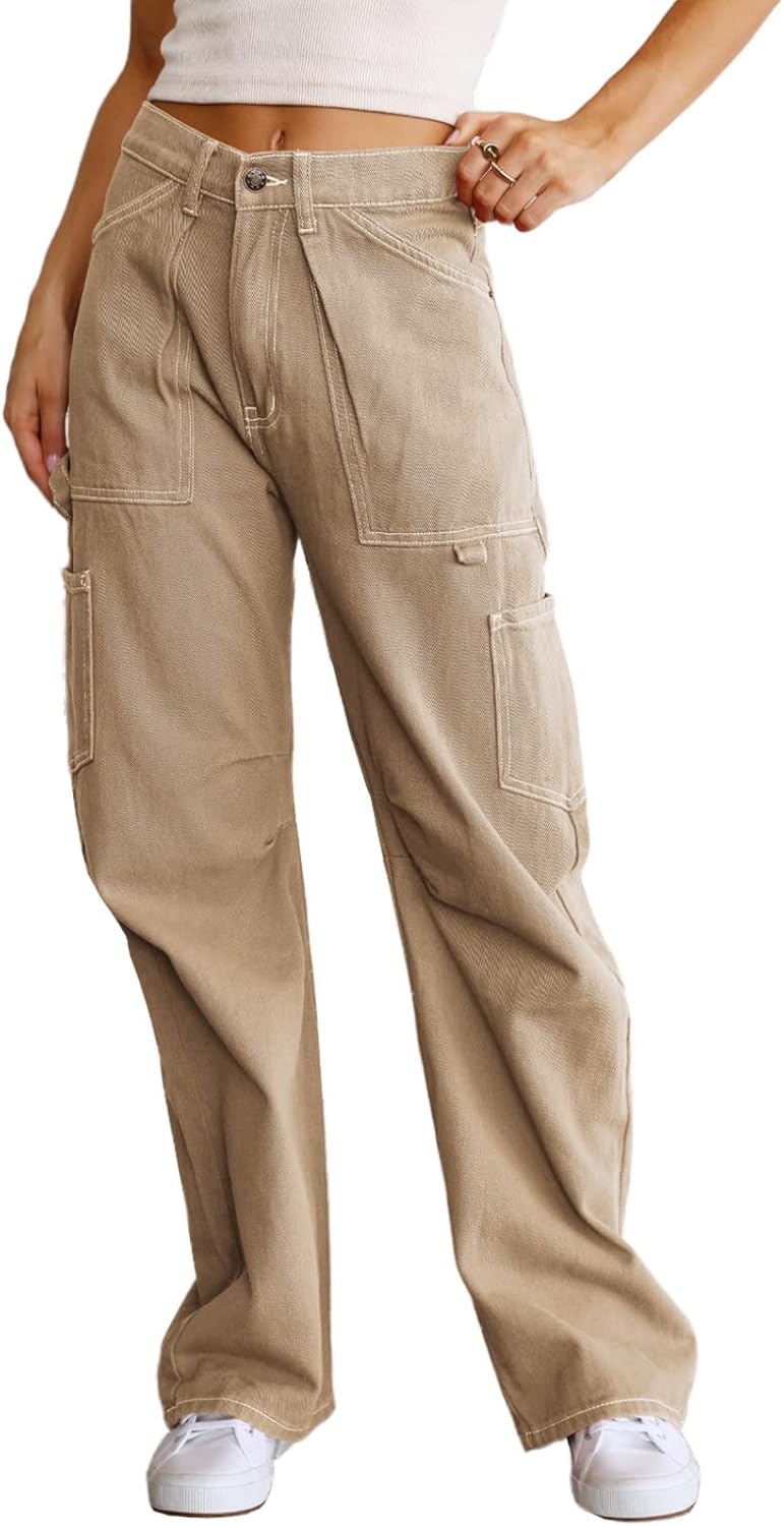 Dokotoo Womens Cargo Pants Baggy Wide Leg High Waist Casual