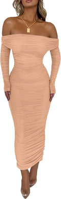 PRETTYGARDEN Off The Shoulder Maxi Dress - Flattering Fall Bodycon Out