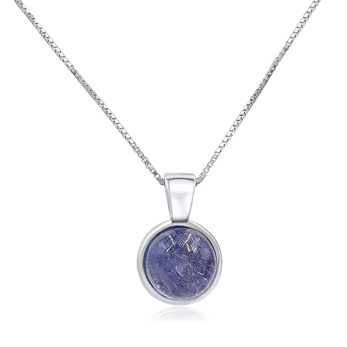 Natural 8mm Tanzanite Round Pendant in White Gold Over Silver