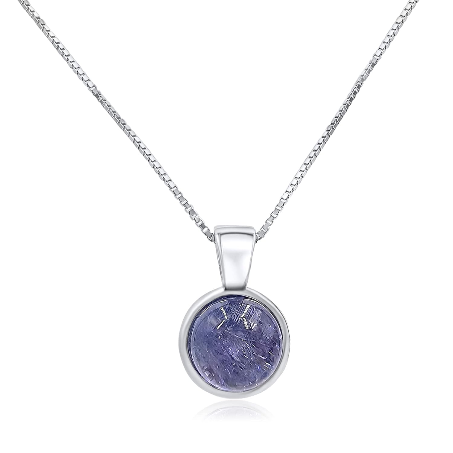 Natural 8mm Tanzanite Round Pendant in White Gold Over Silver