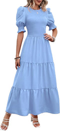 Women Casual Summer Maxi Dress with Smocked Bodice - Flowy Fit