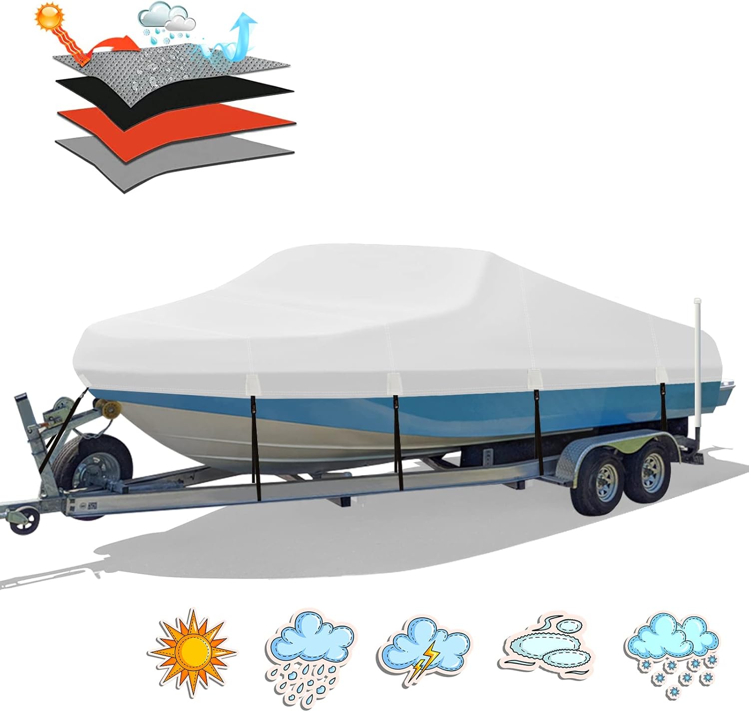 Heavy Duty Waterproof Boat Cover for 17ft-19ft V-Hull & Bass Boats