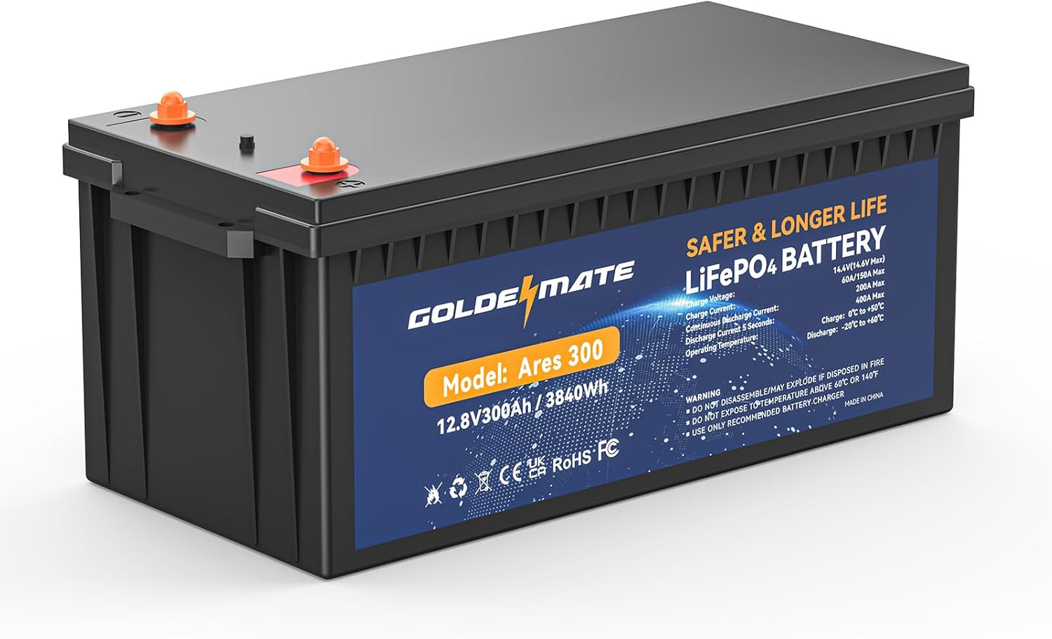 Goldenmate 12V 300Ah Lithium Battery: 5000+ Deep Cycles, 10-Year Lifespan