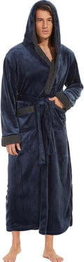 Mens Robe with Hood and Pockets - Soft Plush Bathrobe for Men