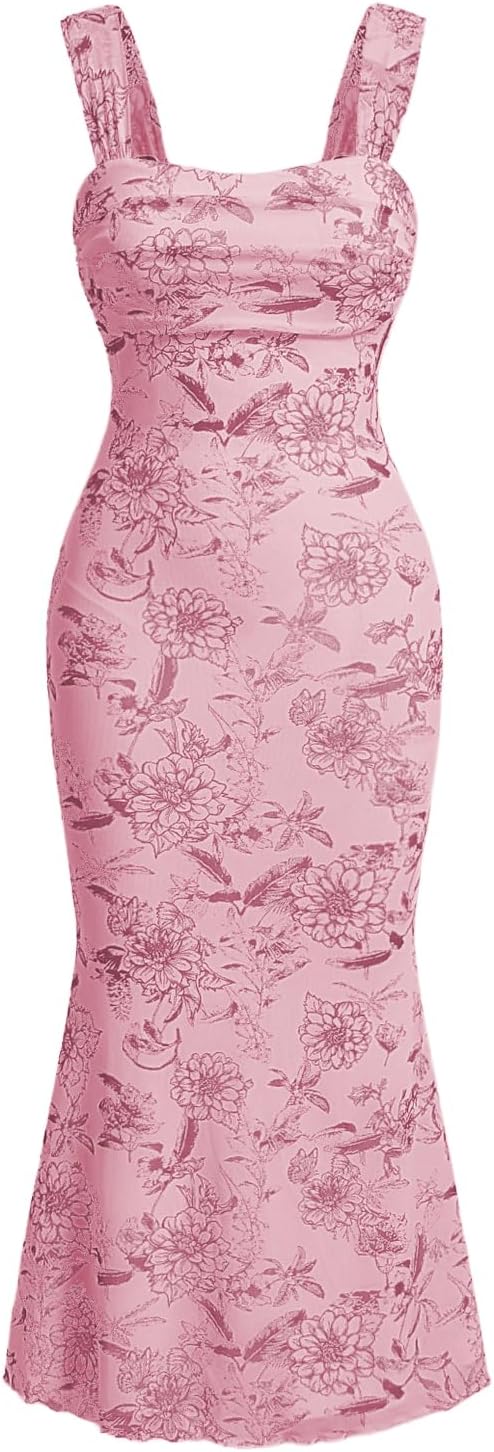 GORGLITTER Women's Floral Ruched Bodycon Summer Dress for Weddings