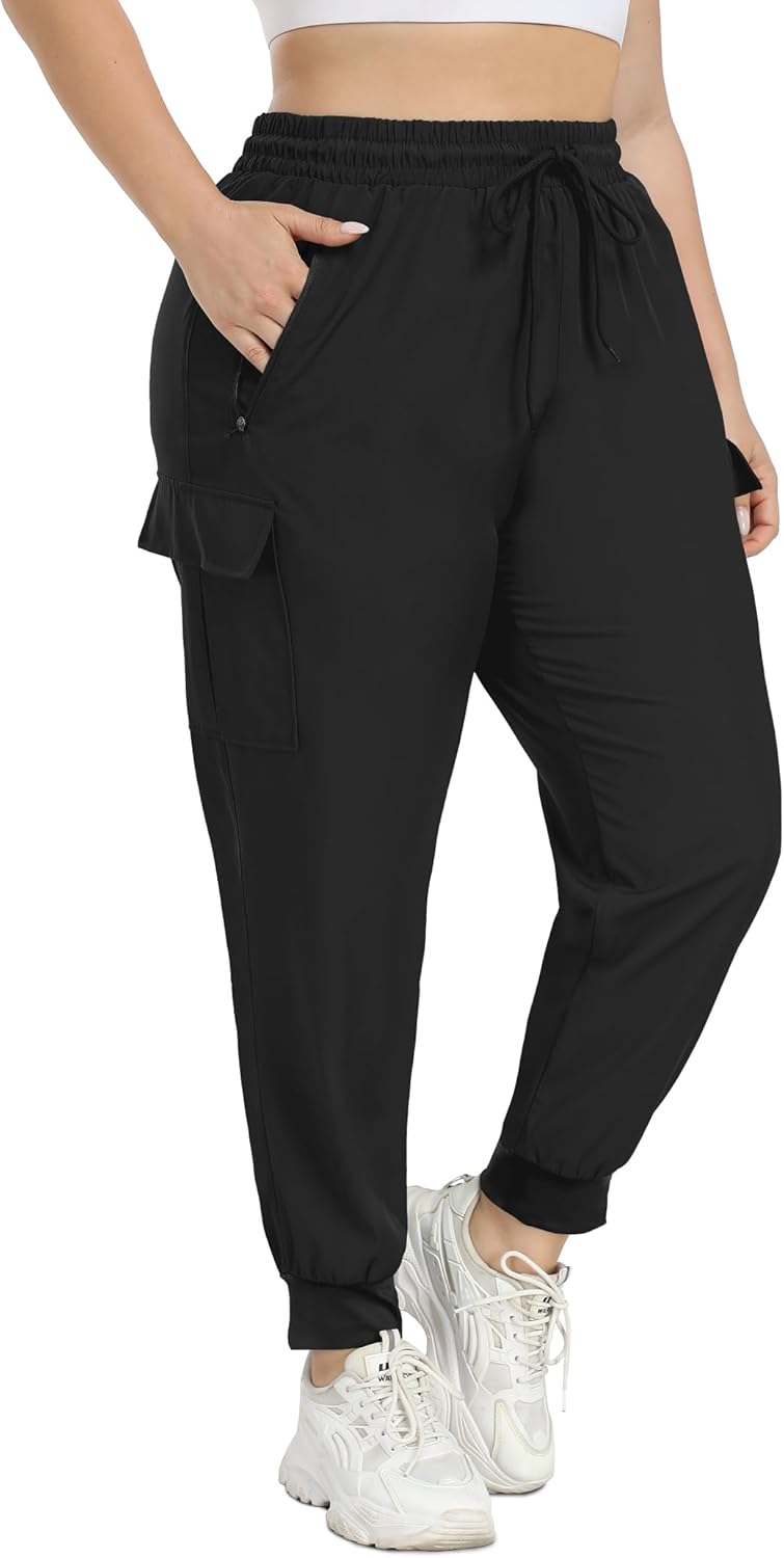 Quick-Dry Plus Size Cargo Joggers with Zip Pockets