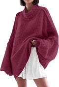 Womens Oversized Mock Neck Batwing Sweater - Cozy Ribbed Tunic Shoes