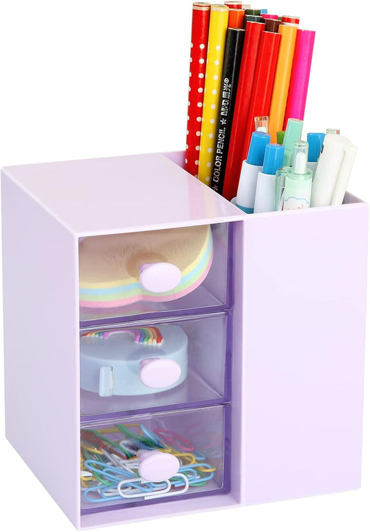 LETURE Compact Desk Organizer with Drawer - Purple