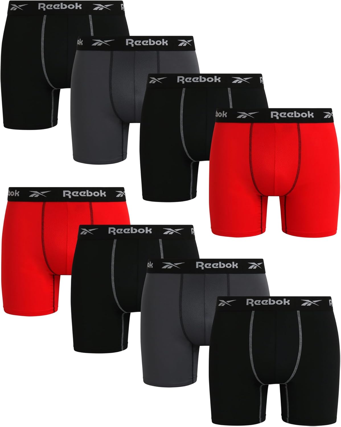 Reebok Mens Boxer Briefs 8 Pack for All-Day Comfort and Fit