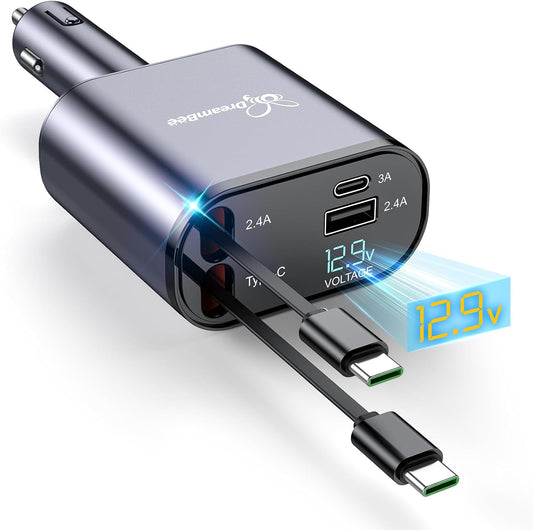 66W Dual TypeC Retractable Car Charger - Fast Charging!