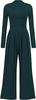 Jumpsuits For Women Mock Neck Long Sleeve Jumpsuit - Dressy Fall