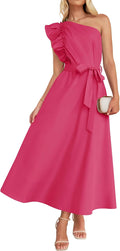 ZESICA Women's One-Shoulder Ruffle Maxi Dress - Flowy Summer Fit