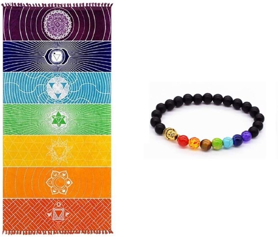 7 Chakra Yoga Blanket 100% Cotton Boho Tapestry 59x29.5 inch