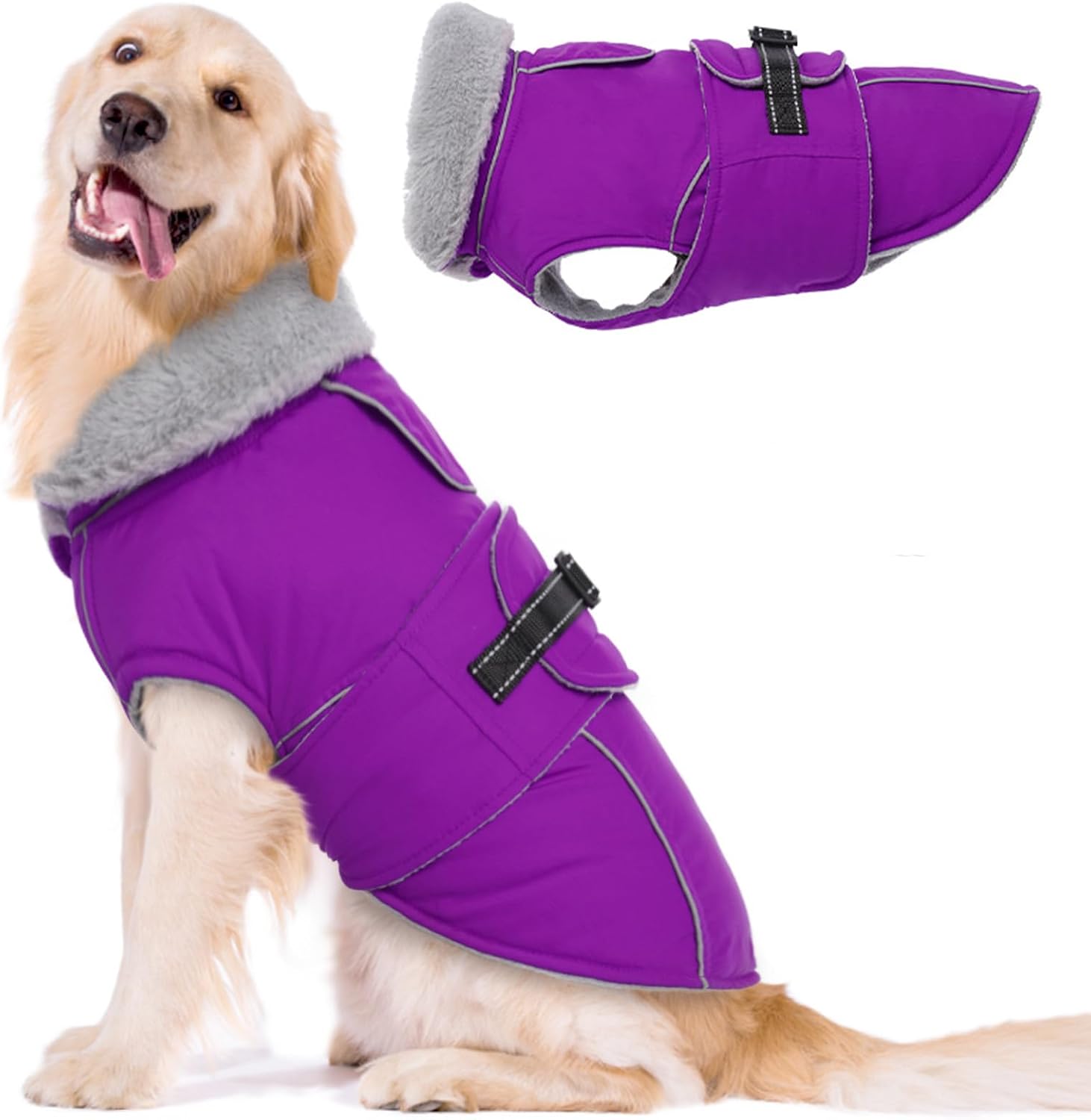 Lelepet Warm Dog Coat Reflective Fleece Vest for Cold Weather
