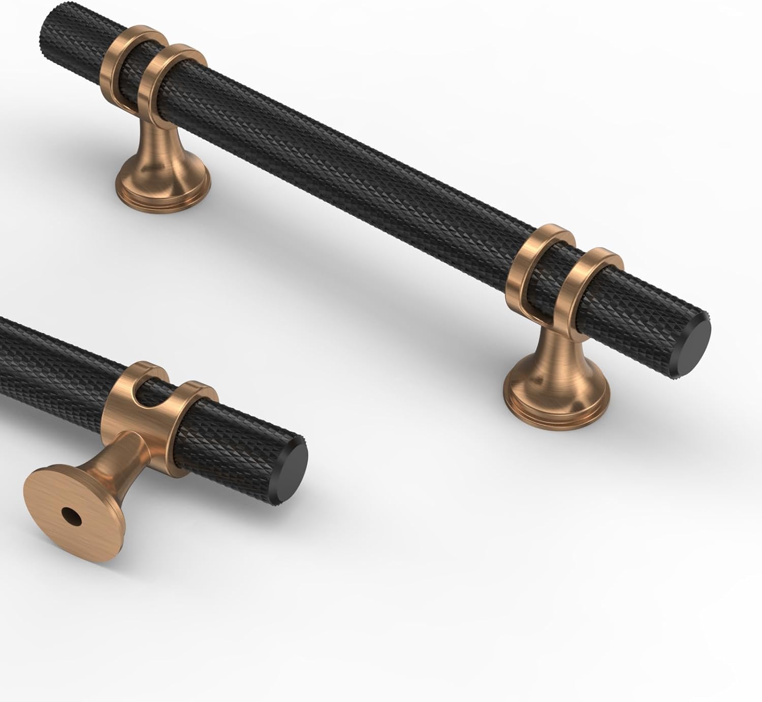 Knurled Matte Black and Champagne Bronze Cabinet Handles Set