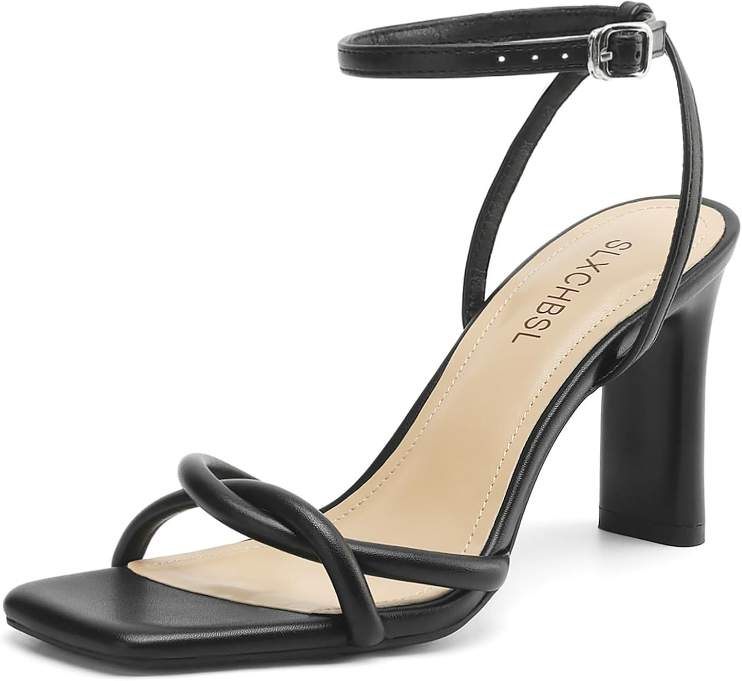 Womens Sandals Square Open Toe Strappy Heels for Comfort