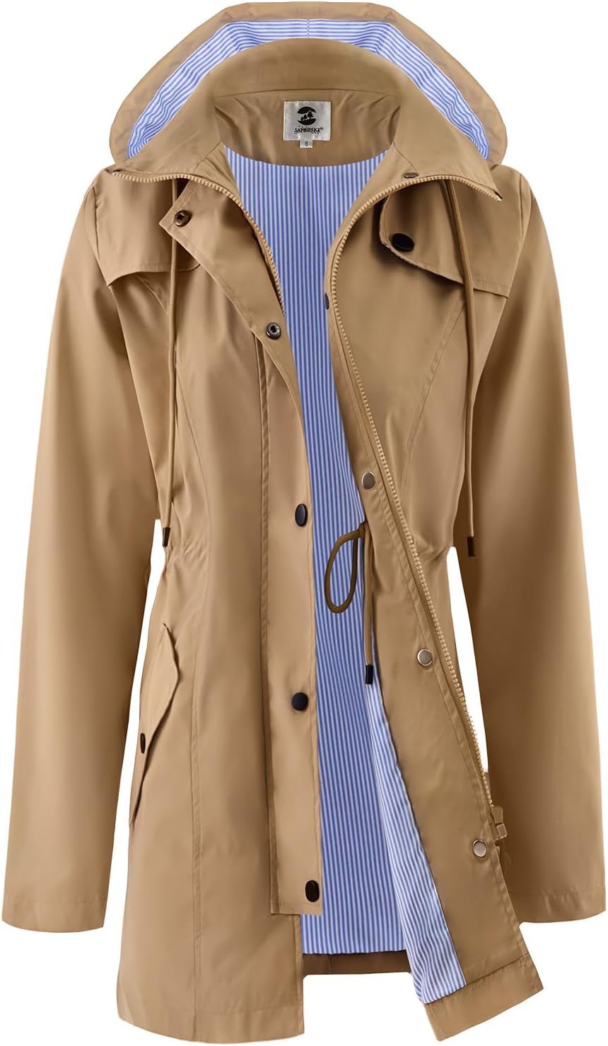 SaphiRose Women's Long Rain Jacket Waterproof for Outdoor Activities