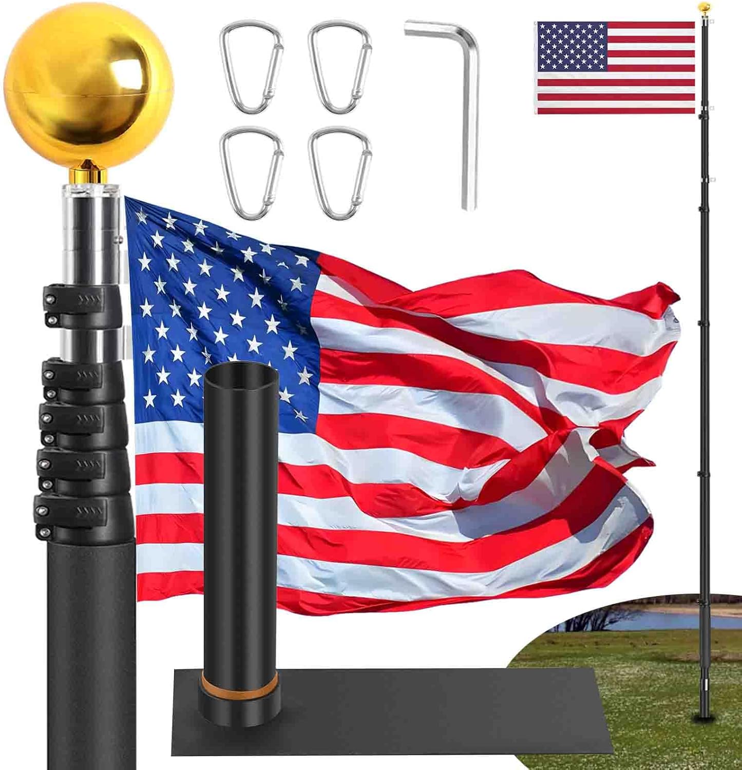 Thickened 20FT RV Flag Pole for Camping and Outdoor Use