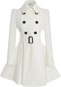 Women Swing Double Breasted Wool Pea Coat with Belt - Elegant Fit
