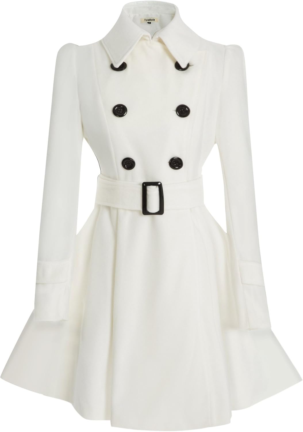 Stylish Women Swing Double Breasted Wool Pea Coat with Belt