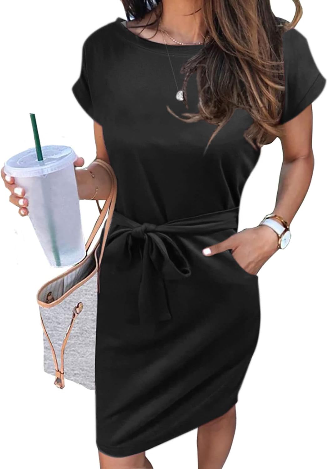 MEROKEETY Women's Summer Striped Short Sleeve T Shirt Dress