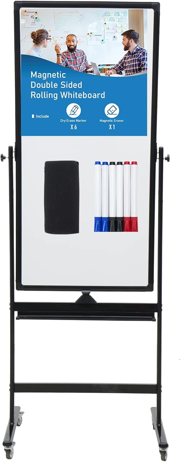 48in x 24in Magnetic Mobile Whiteboard for Office & Classroom