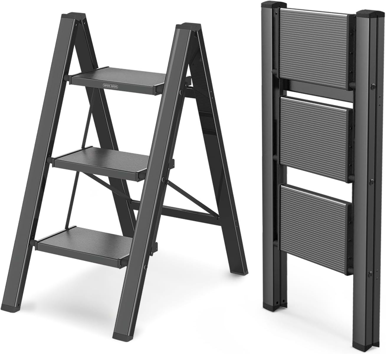 Portable Lightweight Home Step Ladder with Widening Pedals