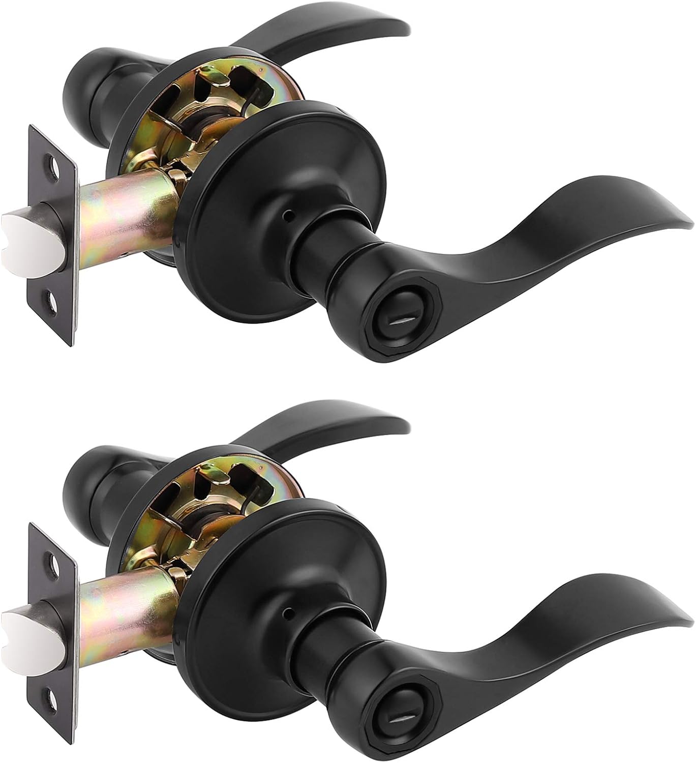 Gobrico 2 Pack Matte Black Bed and Bath Door Levers for Privacy