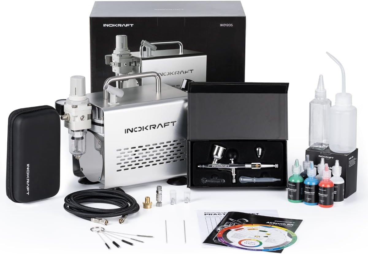Quiet 1/6 HP Airbrush Kit - 3 Tips, 4 Colors