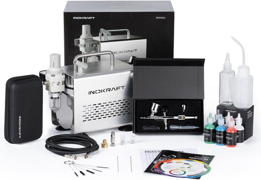 Quiet 1/6 HP Airbrush Kit - 3 Tips, 4 Colors