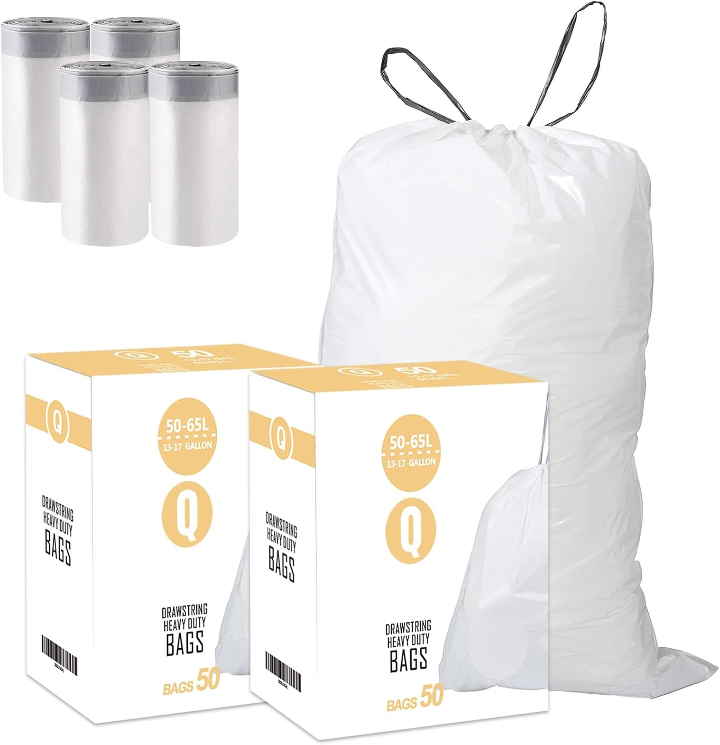 Code Q 13-17 Gallon Drawstring Plastic Trash Bags - 100 Count