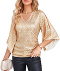 GRACE KARIN Womens Sequin Tops 3/4 Sleeve Glitter Sparkly Party Blouse