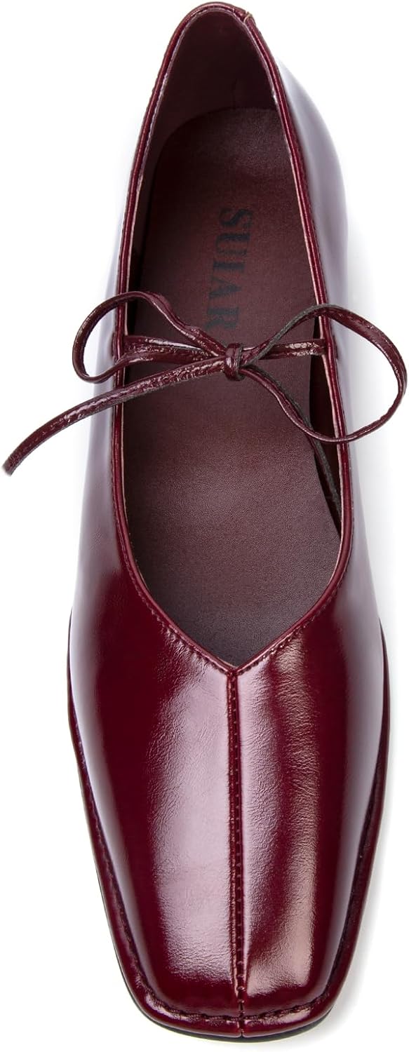 Lace Up Ballet Flats Women Square Toe Mary Jane Shoes for Comfort