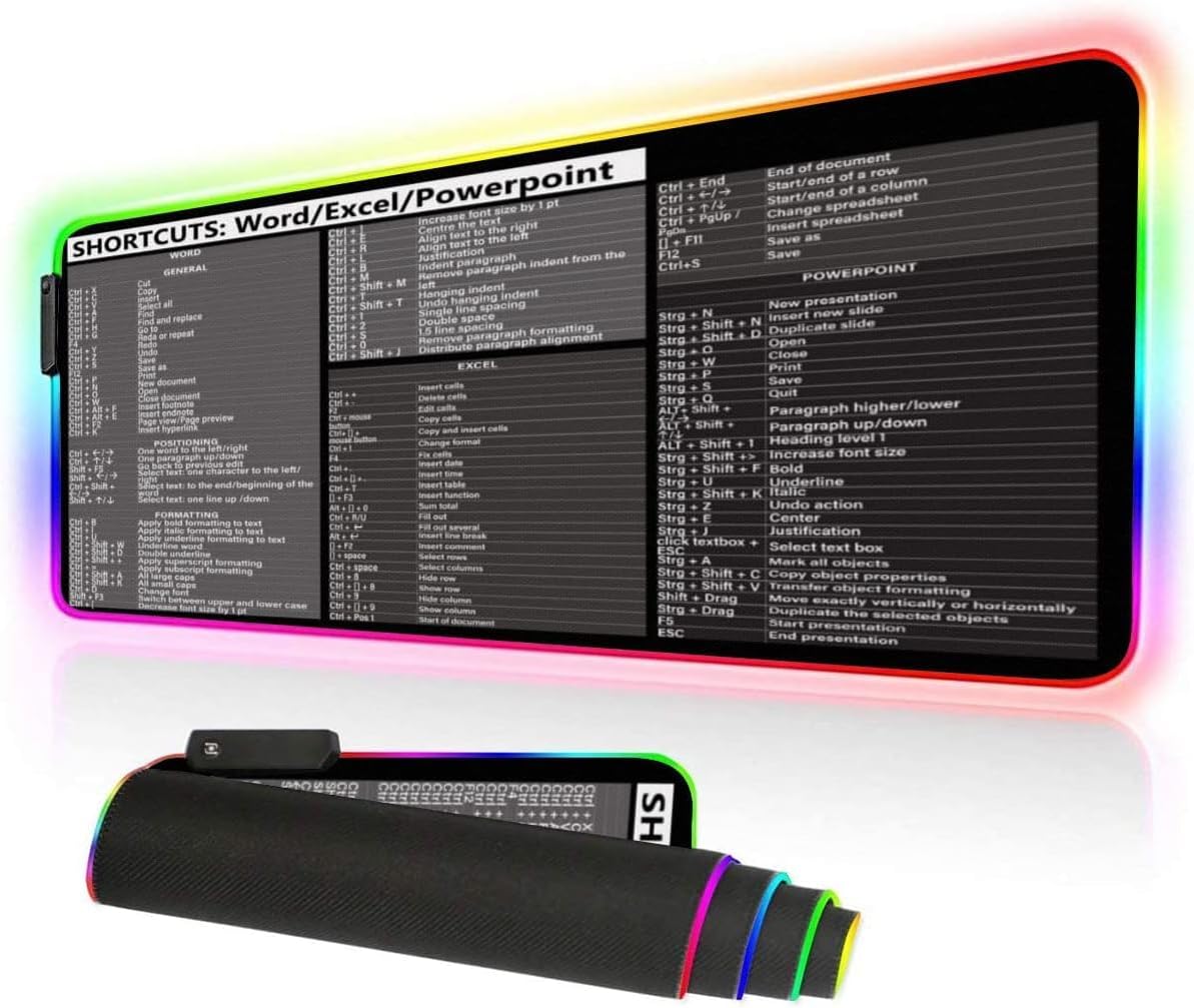 RGB LED Desk Mat with Office Shortcuts - Efficient Employee Gift