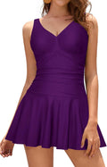 SHEKINI V Neck One Piece Skirt Swimsuit - Flattering Ruched
