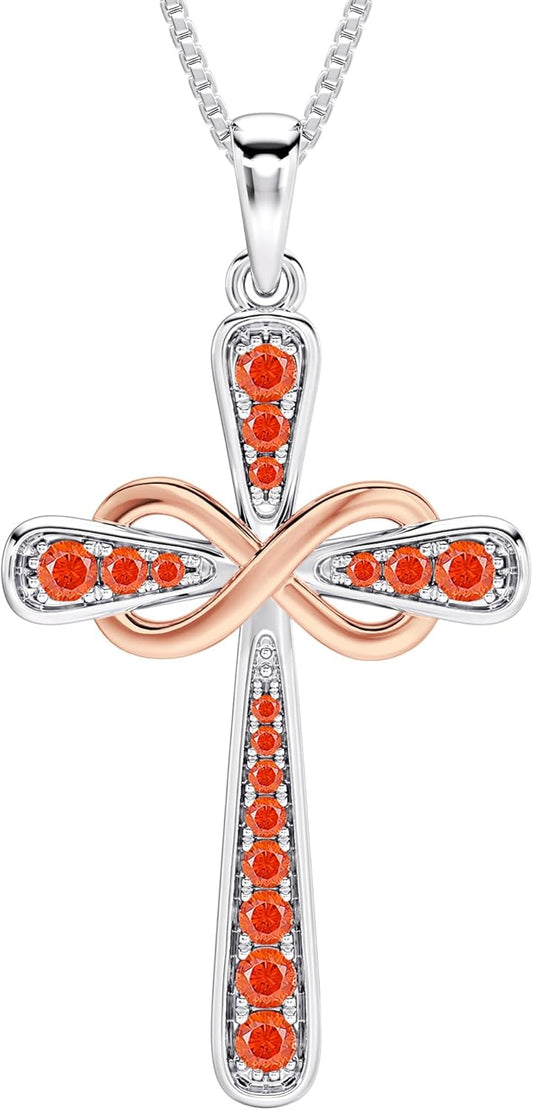 YL 925 Sterling Silver Cross Necklace with Halo Infinity Pendant