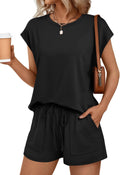 AUTOMET Womens Crew Neck Two Piece Short Sets - Lightweight Summer 60%