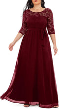 Women's Plus Size Lace Chiffon Long Maxi Dress - V-Back Formal
