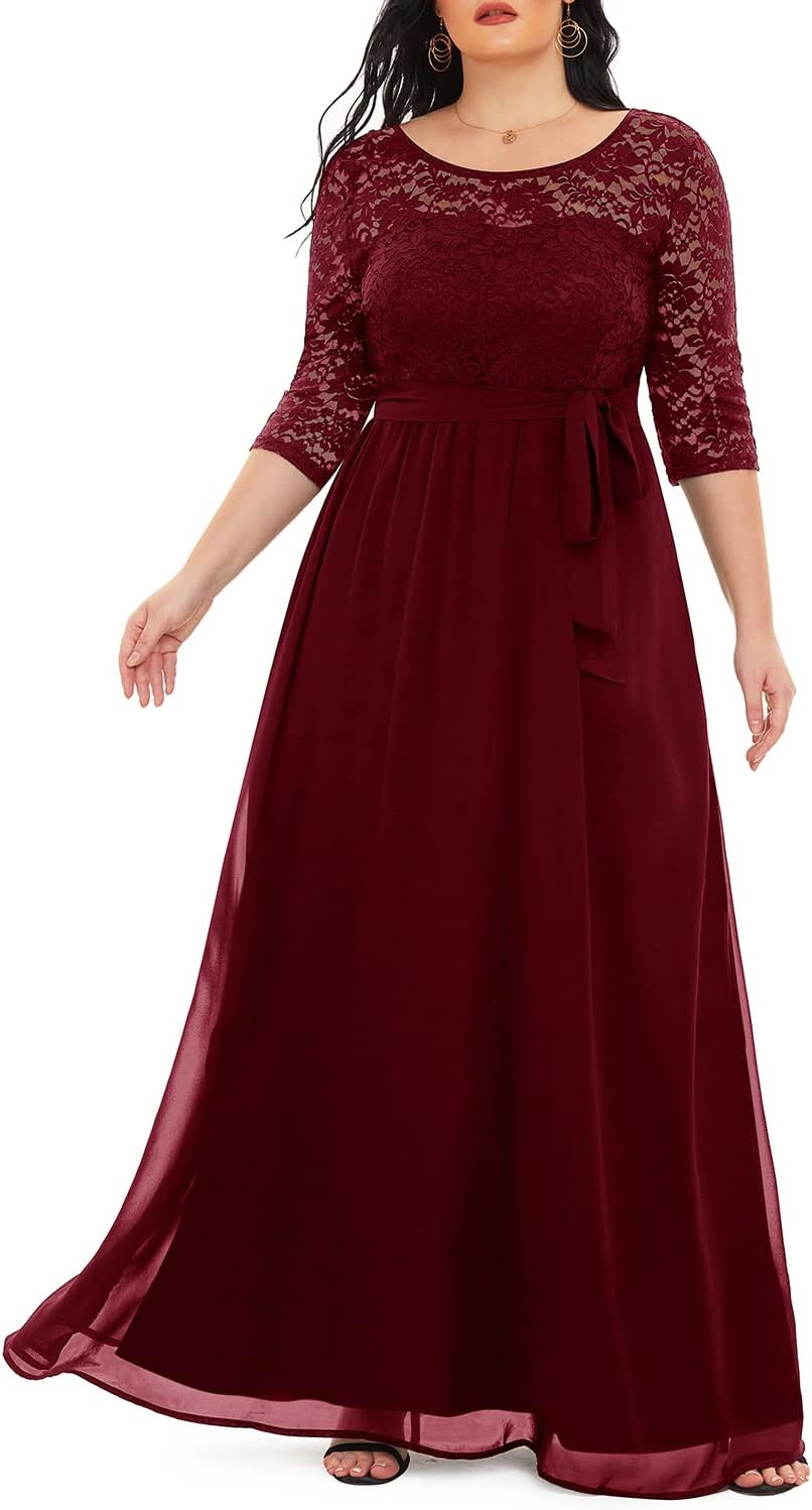 Women's Plus Size Lace Chiffon Long Maxi Dress for Formal Events