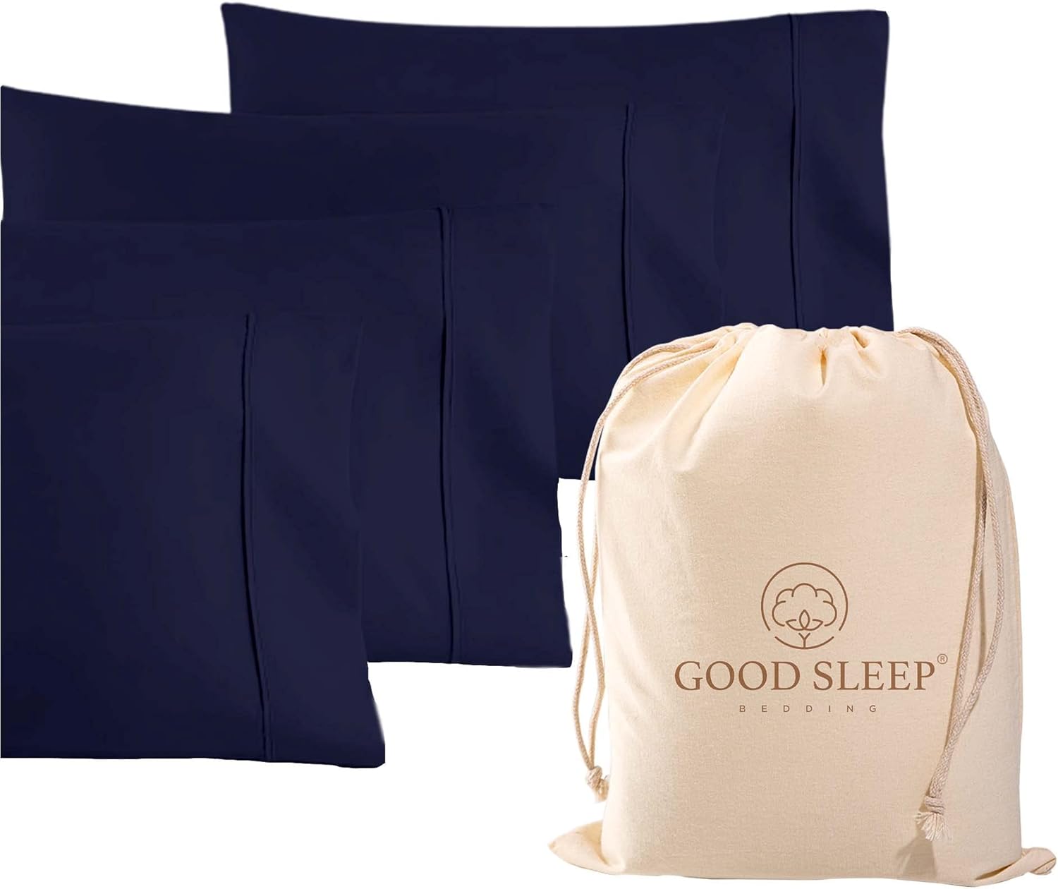 1000 TC Navy Blue Pillowcases Set of 4 for Luxurious Comfort