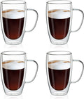 MEWAY 16oz Double Wall Glass Coffee Mugs 4-Pack - Insulated Everyday