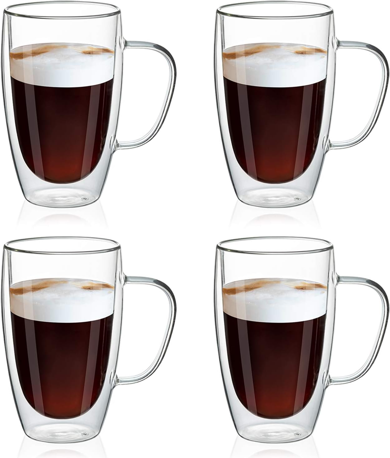 MEWAY 16oz Clear Glass Double Wall Coffee Mugs for Beverages