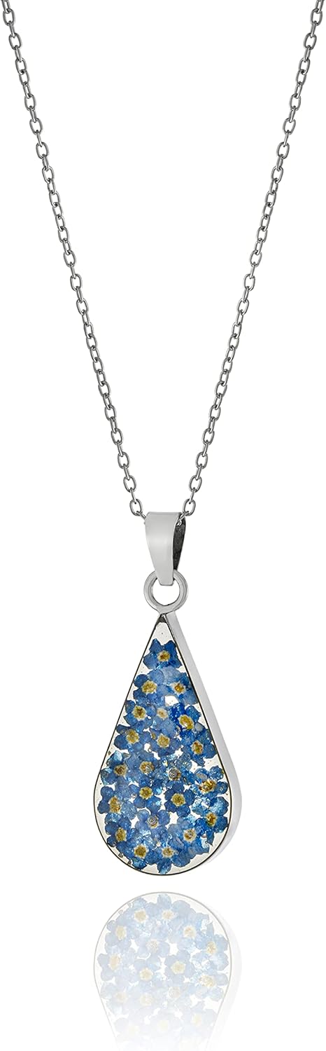 Pressed Flower Pendant Necklace in Sterling Silver with Unique Style