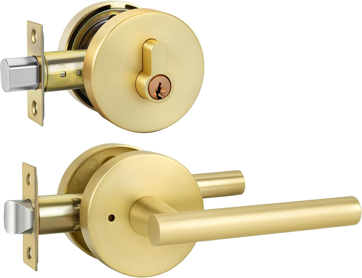 Goldenwarm Gold Door Handle Set with Deadbolt for Privacy