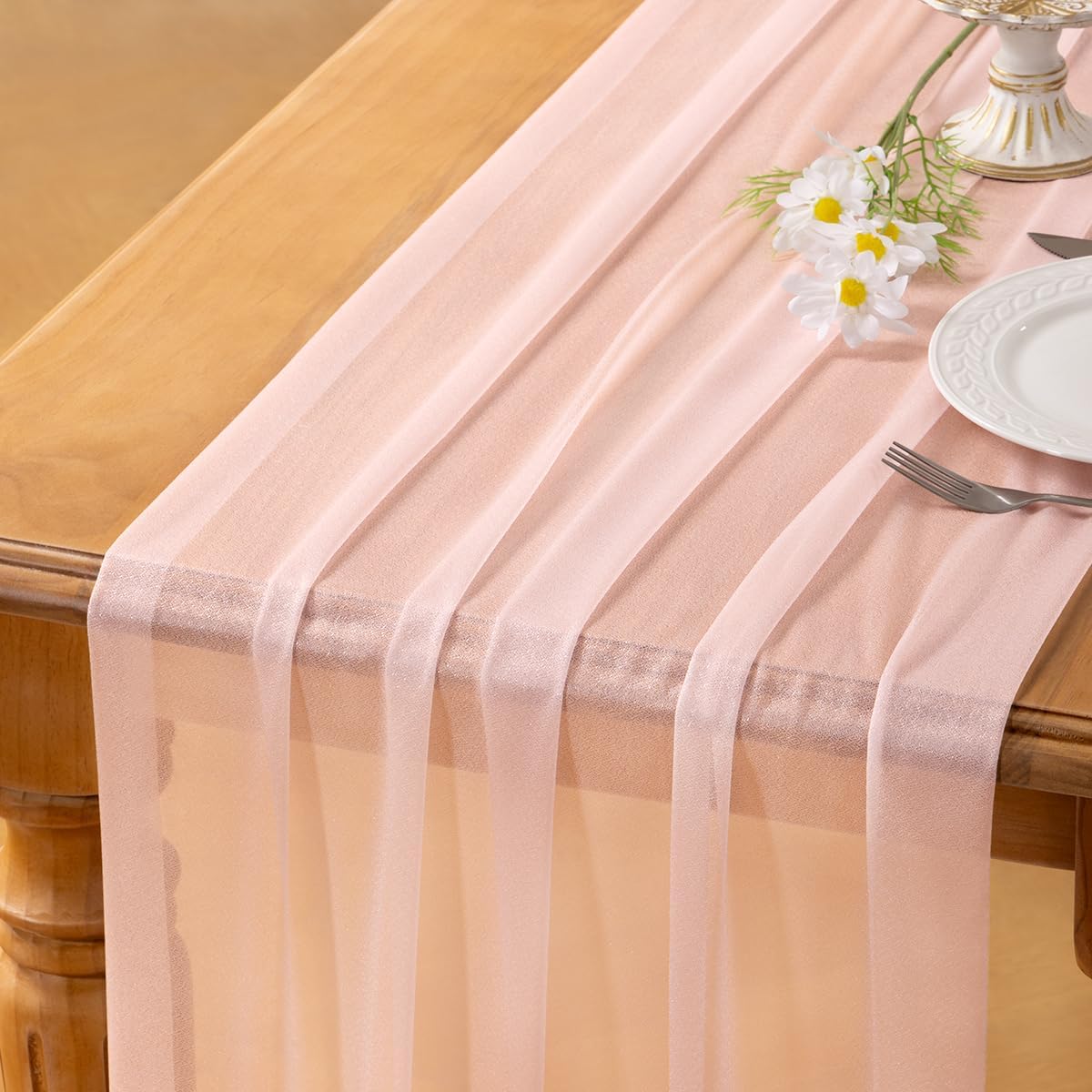 Socomi Blush Pink Gauze Table Runner for Elegant Events