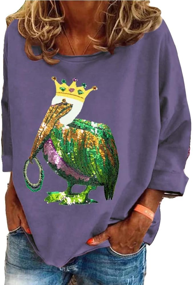 Playful Pelican Mardi Gras Sweatshirt: Women's Delight